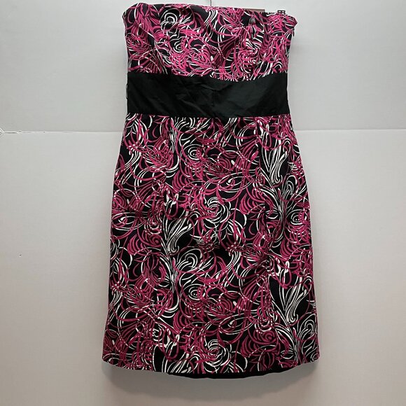 Ann Taylor LOFT Womens Strapless‎ Empire Waist Dress Pink Black White Size 4 - Picture 1 of 4